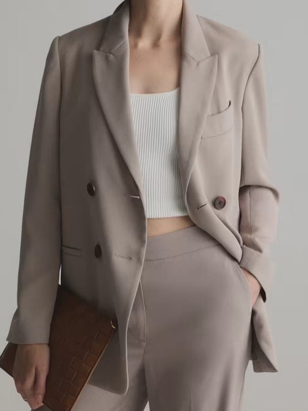 Quince Stretch Crepe Relaxed Double-Breasted Blazer Medium in Morel